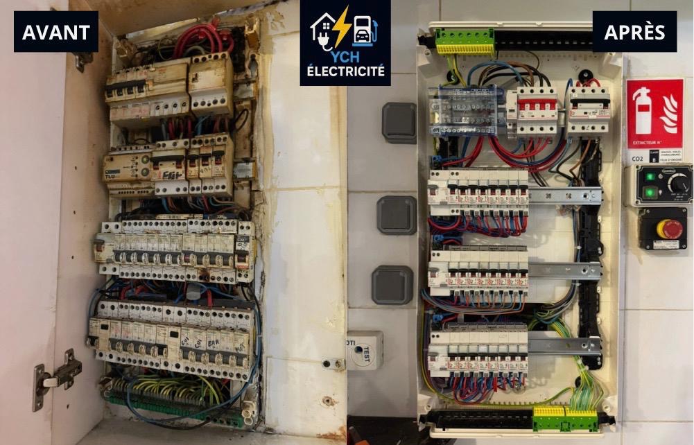 Logo YCH Électricité : maison, éclair et borne de recharge